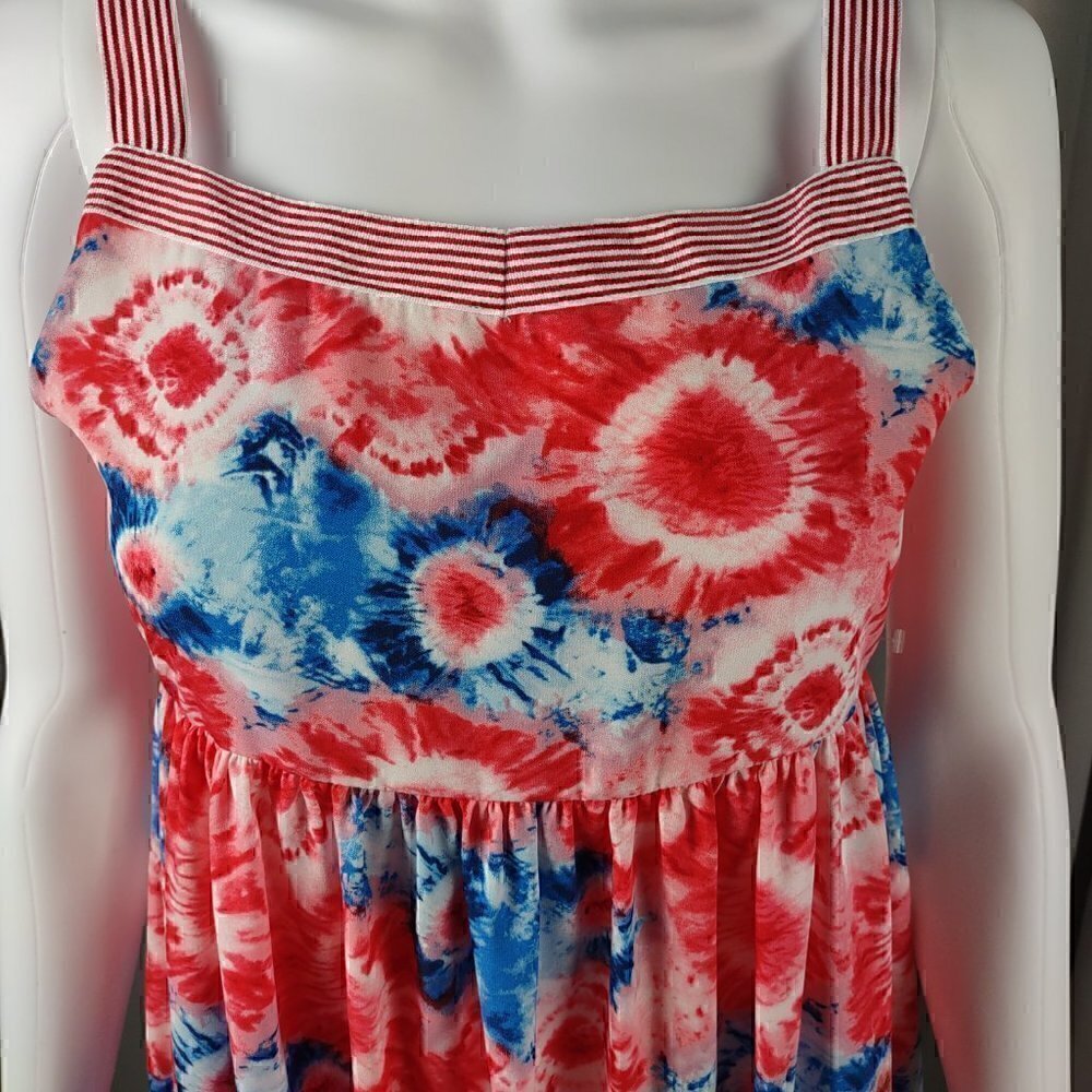 Bonnie Jean Red, White, Blue, Tie Dye Sunflower Dress Size 14 (NWT) - Picture 2 of 11